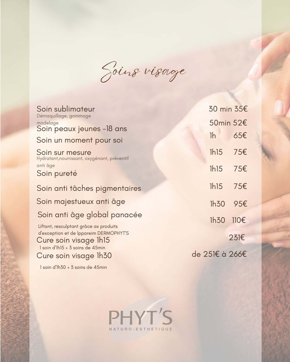 Tarifs soins du visage
