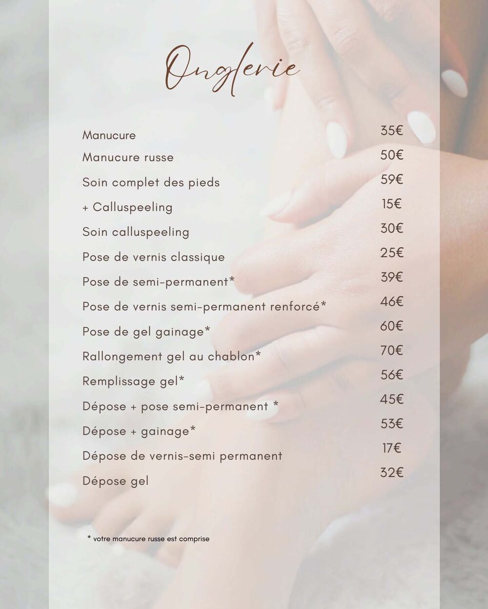 Tarifs - Onglerie